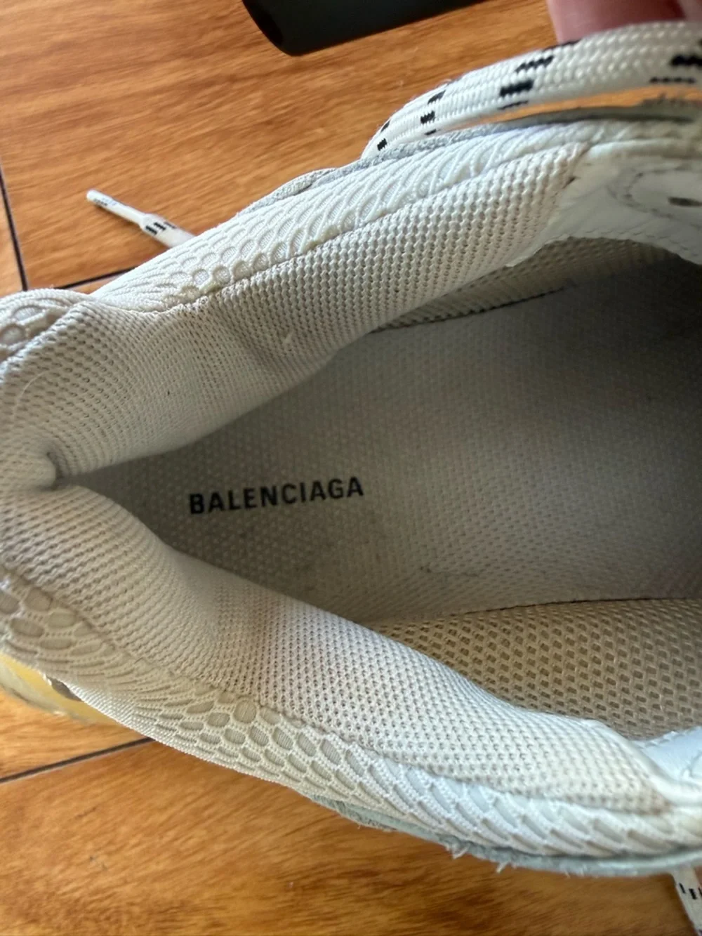 Balenciaga White Cream Triple S Mesh Leather Sneakers - Picture 4 of 10